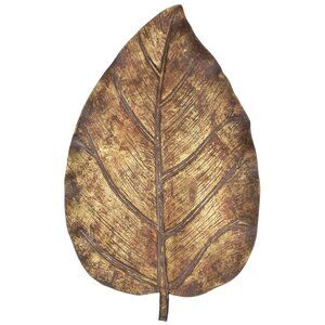 Large Tray Wood Leaf Shaped Gold-Tone Rustic Decorative Tray Approx 17x10